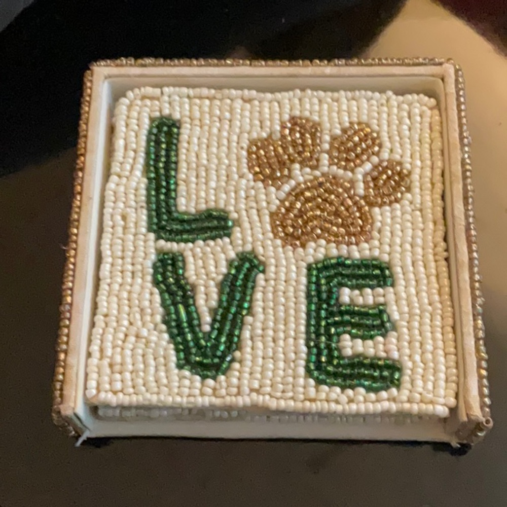 Hand made Beaded Love Paw drink coasters. Set of four 4